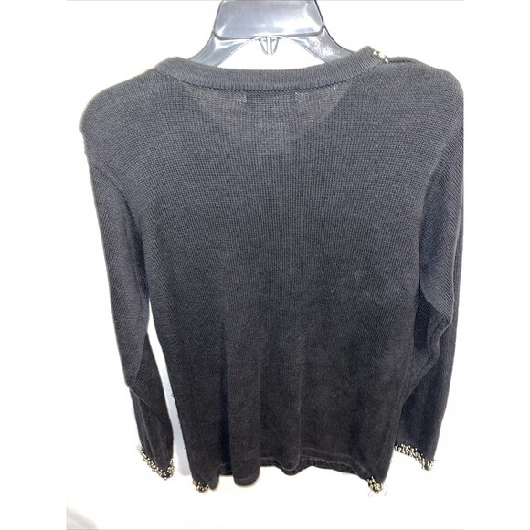 B.P. Design Women’s Christmas Sweater Size Small Black Floral Holly Gold Beads - Picture 8 of 12